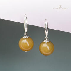 Серьги с медовым нефритом "Шарлотта". Д 12мм.