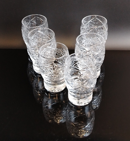 Стаканы хрустальные набор из 6 штук, алмазная грань, геометрический узор, винтаж СССР 1970-1990 гг