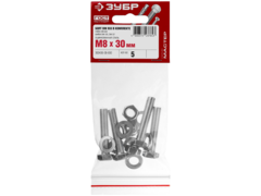 ЗУБР DIN 933, M8 х 30 мм, цинк, 5 шт, болт с гайкой и шайбами (303436-08-030)