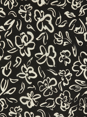 Ткань штапель набивной Цветы ассорти средние бежевые на черном, 105 гр/м, ш. 142 см