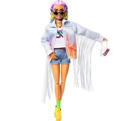 Барби Экстра 5 в Джинсовой Куртке с Длинной Бахромой, Радужными Косами и Щенком