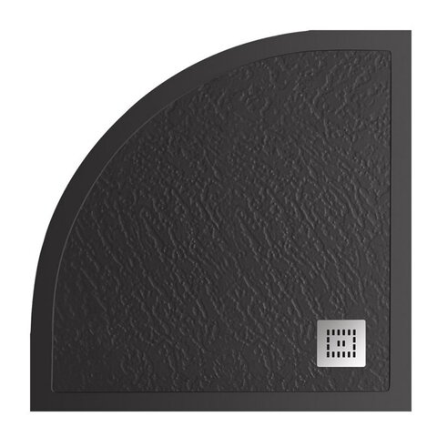 BelBagno TRAY-MR-UNO-R-90-550-35-NERO-CR TRAY-MR-UNO-R-90-550-35-NERO-CR Поддон из искусственного мрамора в комплекте с сифоном с декоративной накладкой (хром), чёрный