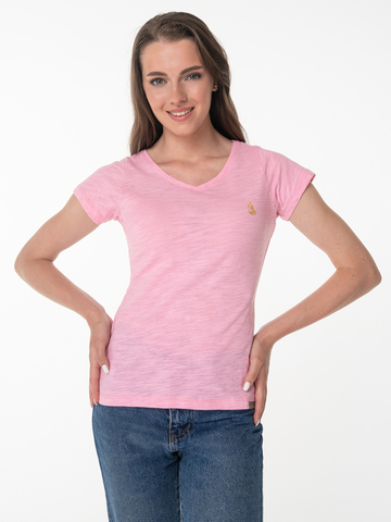 Женская футболка «Великоросс» ярко-розового цвета