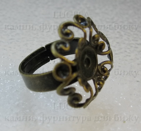 Основа для кольца с филигранным цветком 23 мм (цвет - античная бронза)