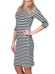 Женская одежда в морском стиле - Магазин тельняшек.ру 8-800-700-93-18Платье в морском стиле с черной полосой с рукавом 3/4 в Магазине тельняшек