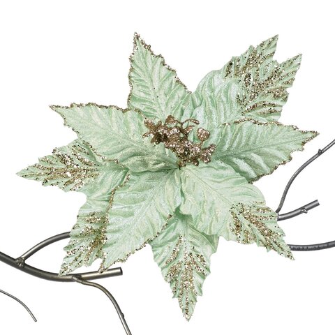 Пуансеттия на клипсе 2шт 29см Goodwill зеленая/золотая