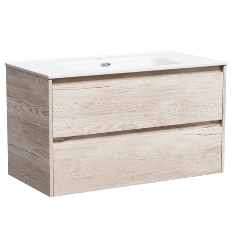 Sancos LB90EG Тумба подвесная Libra 890х450х500 c двумя ящиками оснащенными доводчиками скрытого монтажа с системой Soft close (плавного закрывания), c фрезерованными ручками по всей длине фасада, дуб галифакс натуральный