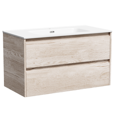 Sancos LB90EG Тумба подвесная Libra 890х450х500 c двумя ящиками оснащенными доводчиками скрытого монтажа с системой Soft close (плавного закрывания), c фрезерованными ручками по всей длине фасада, дуб галифакс натуральный фото
