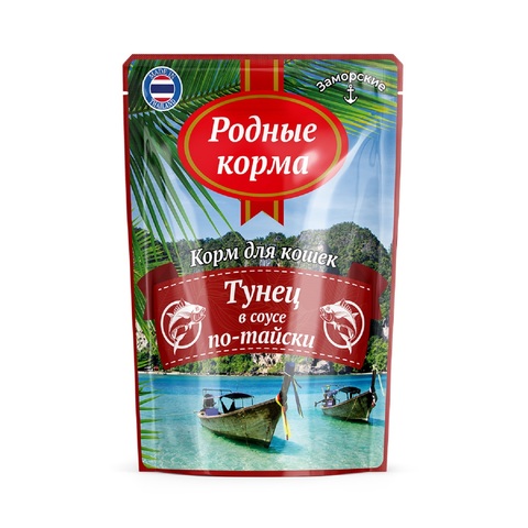 Родные Корма заморские паучи для кошек филе тунца в соусе по-тайски 70 г