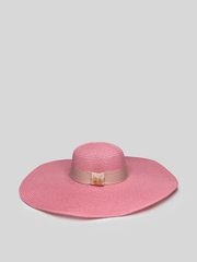 Шляпа соломенная розовая с лентой