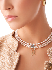 Чокер из натурального Жемчуга и Скарабея Swarovski в цвете Аквамарин, gold