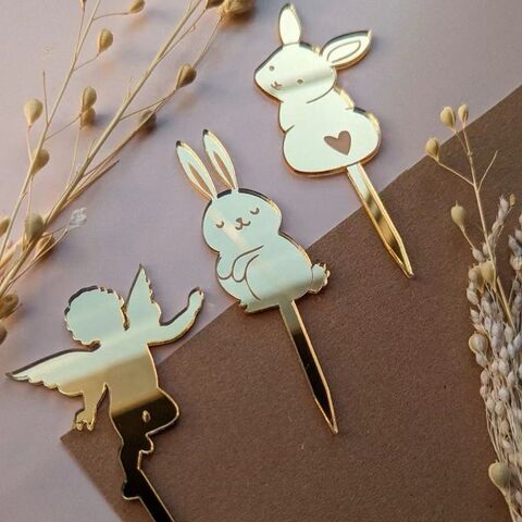 Набор декоративных украшений (мини топперов) «Кролики и ангел» 3шт, золото