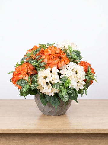 Гортензия кремово-оранжевая в горшке искусственная