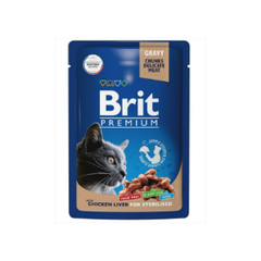Влажный корм для стерилизованных кошек Brit Premium 0,085кг куриная печень в соусе пауч, 14 паучей
