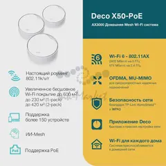 Wi-Fi Mesh-система TP-Link DECO X50-POE AX3000 Whole Home Mesh Wi-Fi 6 System with PoE