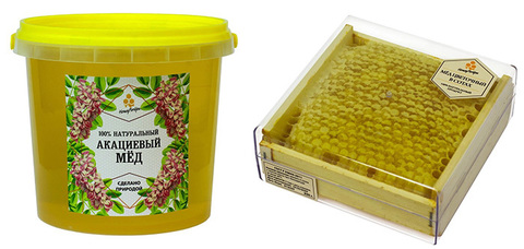 Комплект натурального меда: акациевый мед (1400 грамм) и сотовый мед (350 грамм)
