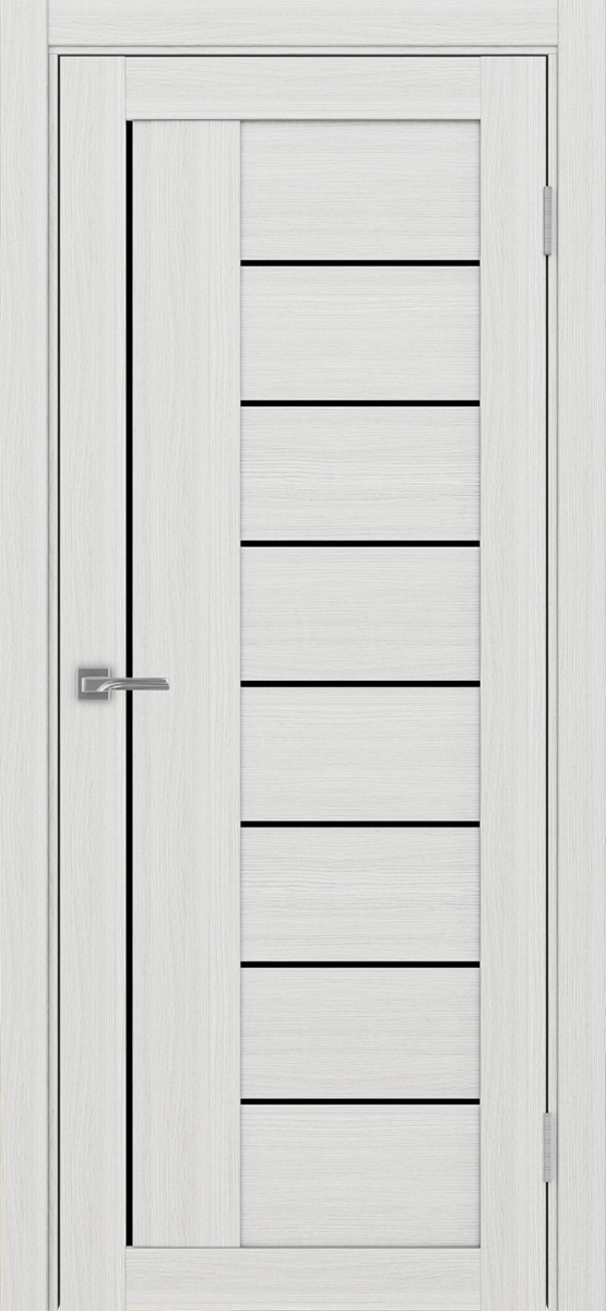 Складской остаток (ПОЛОТНО) - Дверь межкомнатная Оптима Порте Турин 524.21, цвет серебристый ясень, экошпон, стекло лакобель черное. Размер 800*2000 (Врезаны завертка, накладные петли. Данный товар возврату и обмену не подлежит)