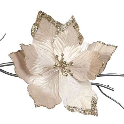 Пуансеттия на клипсе 2шт 29см Goodwill кремовая/золотая