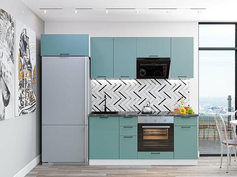Прямая модульная кухня Флэт-01 Grey-green In 2S - Белый 2140*2600*600