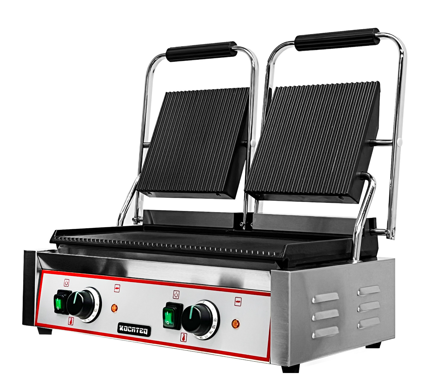 Гриль пресс Kocateq GH 813A GL двухсекционный с верхними и нижней ребристыми пластинами