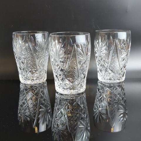 Стопки набор из 3 штук хрустальные, алмазная грань, геометрический орнамент, декор снежинки, винтаж СССР 1970-1990 гг