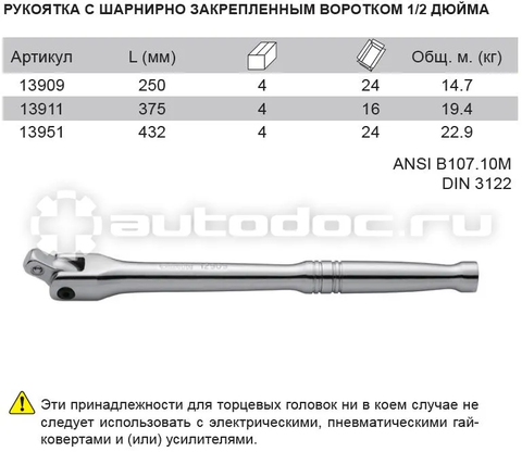 13911 Вороток с шарниром SATA 1/2
