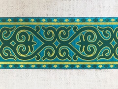 Тесьма жаккард, ш. 10 см, бирюза/зелёный