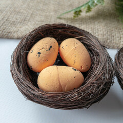 Яйца пасхальные в гнезде, декоративные, Разноцветные из пенопласта, 2*3 см, гнездо 2 шт