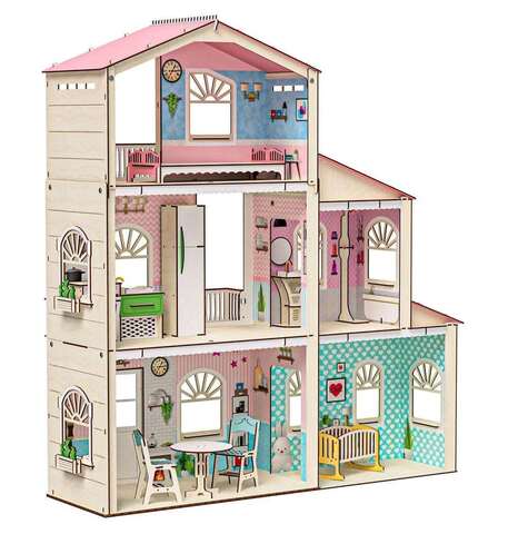 Симфония - кукольный домик с мебелью и пристройкой M-WOOD - деревянный конструктор, сборная модель, эко продукт