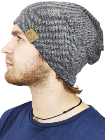 Картинка шапка-бини Skully Wear Hip Hop Casual Loose Men Knitted Pullover Hat dark grey - 2