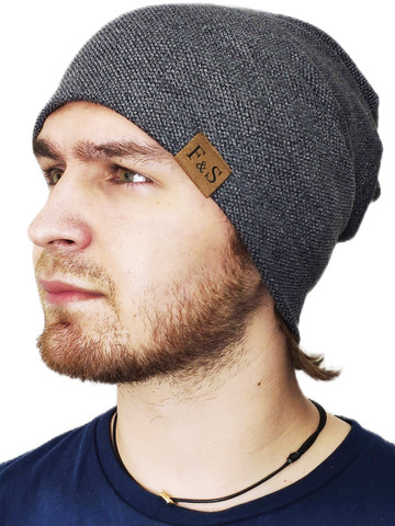 Картинка шапка-бини Skully Wear Hip Hop Casual Loose Men Knitted Pullover Hat dark grey - 3