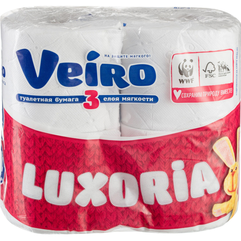 Бумага туалетная Veiro Luxoria 3сл бел втор втул 17,5м 4рул/уп 5с34