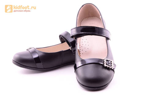 Туфли для девочек из натуральной кожи на липучке Лель (LEL), цвет черный. Изображение 10 из 20.