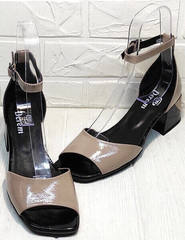 Красивые босоножки на каблуке - женские босоножки на выпускной Derem 602-464-7674 Beige Black.