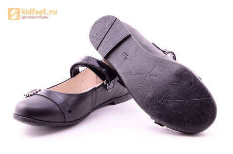Туфли для девочек из натуральной кожи на липучке Лель (LEL), цвет черный. Изображение 11 из 20.