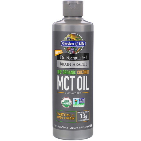 Garden of Life, Здоровье мозга от Dr. Formulated, 100%-ное органическое триглицеридное масло с цепочками средней длины из кокоса, без ароматизаторов, 473 мл