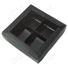Коробка для 4 конфет с пластиковой крышкой 120*120*30 мм (черная матовая), 10 шт