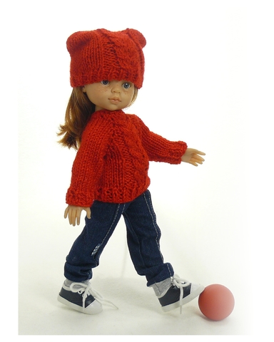 Вязаный джемпер и шапка - На кукле. Одежда для кукол, пупсов и мягких игрушек.