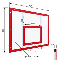 Щит баскетбольный тренировочный 1200х900 ПОЛИКАРБОНАТ цвет разметки КРАСНЫЙ