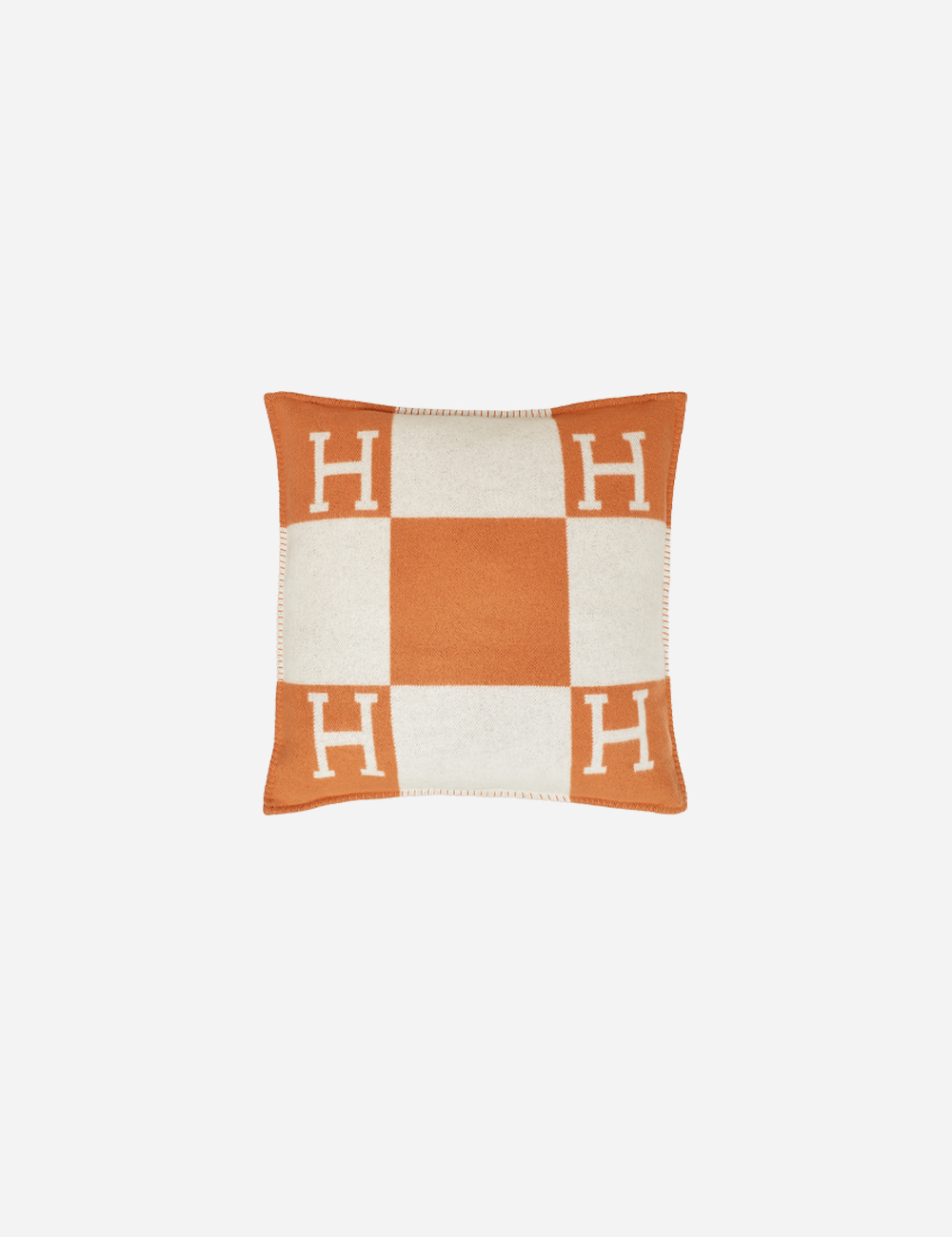 Oreiller Hermès Avalon – Petit – Écru/Potiron – Neuf Sous Boîte – Navy