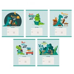 
          Тетрадь А5 12л., клетка, Канц-Эксмо, скрепка, мелованная картон, "Динозаврики", 5 дизайнов