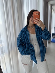 Рубашка трансформер в клетку сине-голубая