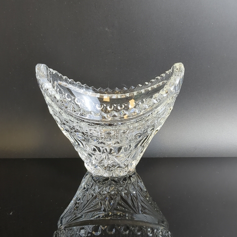 Хрустальная ваза конфетница, алмазная грань, геометрический орнамент, винтаж СССР 1970-1990 гг