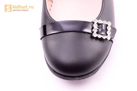 Туфли для девочек из натуральной кожи на липучке Лель (LEL), цвет черный. Изображение 15 из 20.