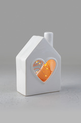 Керамический домик-подсвечник с сердцем, 10х13х9 см, Россия