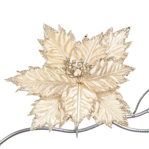 Пуансеттия на клипсе 2шт 24см Goodwill золотая