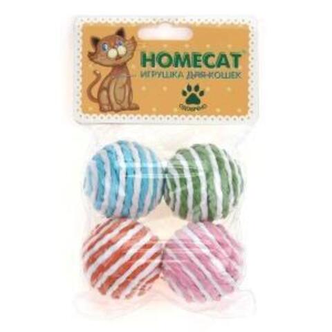 Homecat игрушка для кошек мячи веревочные гремящие 4 см 4 шт