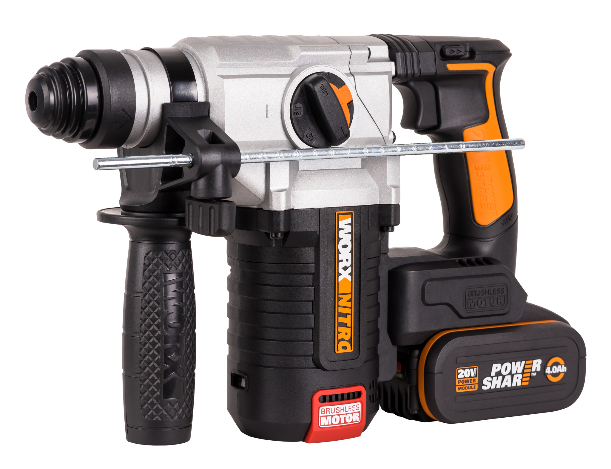 Перфоратор аккумуляторный бесщеточный WORX WX380, 20В, 4Ач x2, ЗУ 2А, кейс