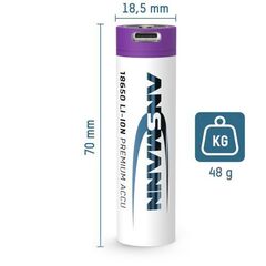 Аккумулятор 18650 LI-ION ANSMANN 3.6V, 3400mAh с разъемом USB