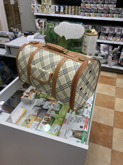 Сумка каркасная бежевая в клетку (большая)